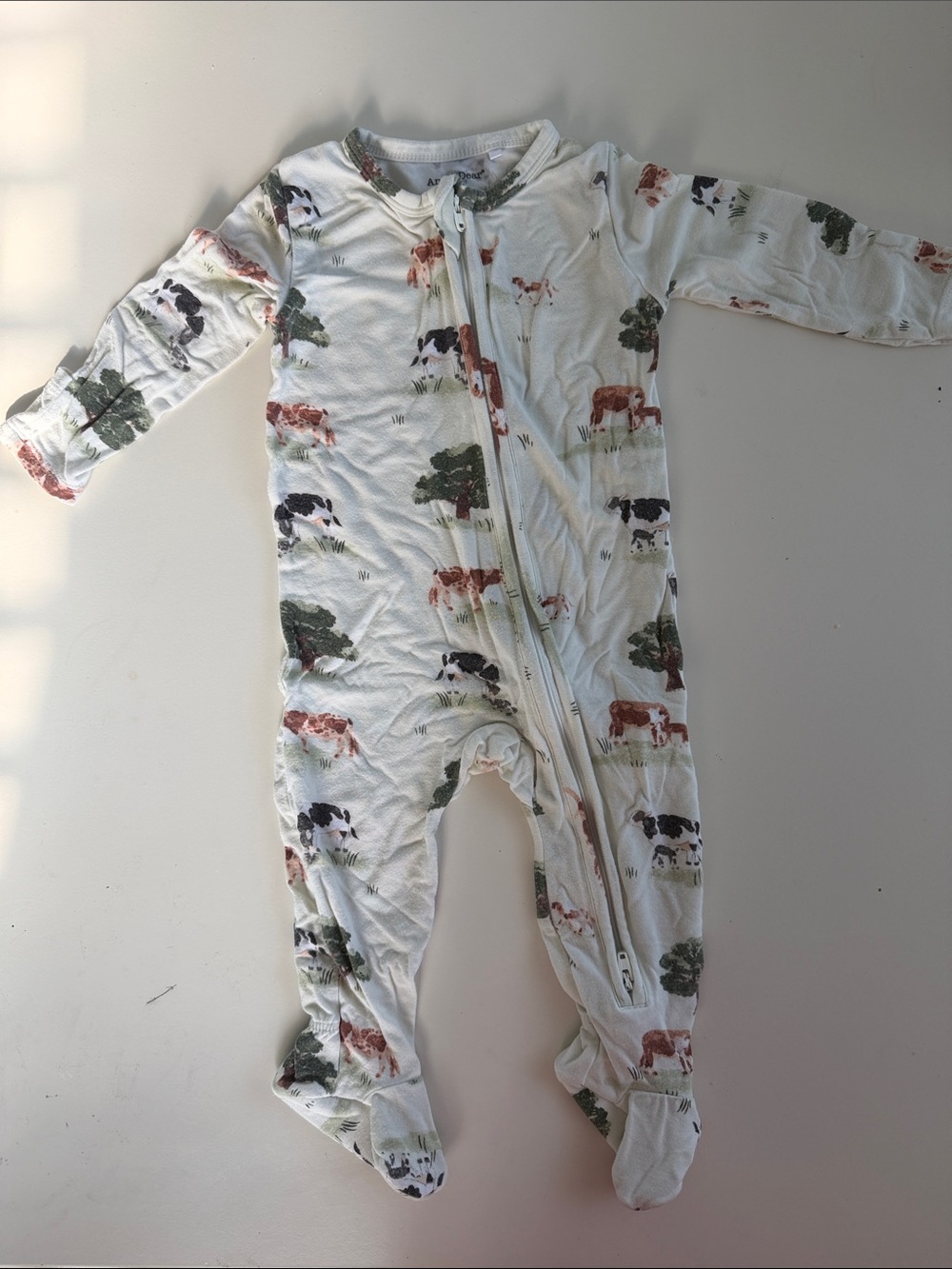 Angel Dear Light Green Footed Cow Print Two-Way Zip Footie